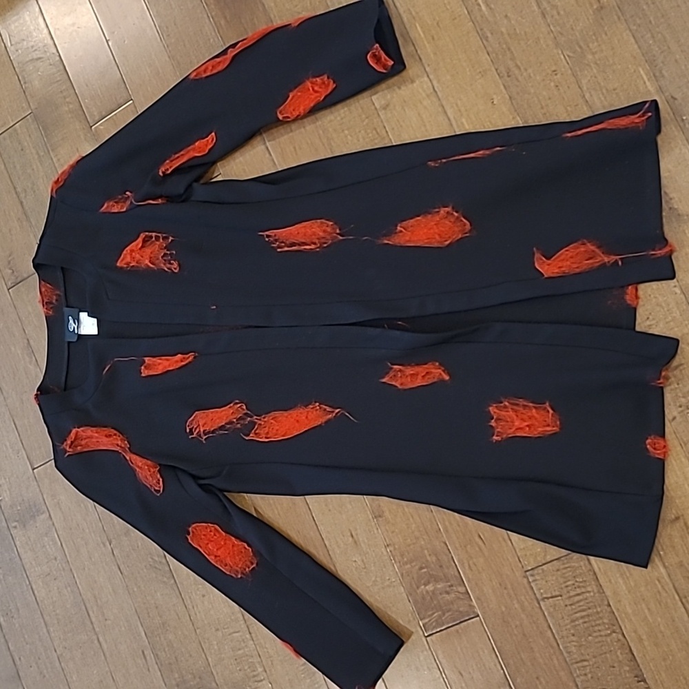 Libra 🇨🇦 Black Long Blazer/Coat W/Red knit sweater spots applicas  size Medium